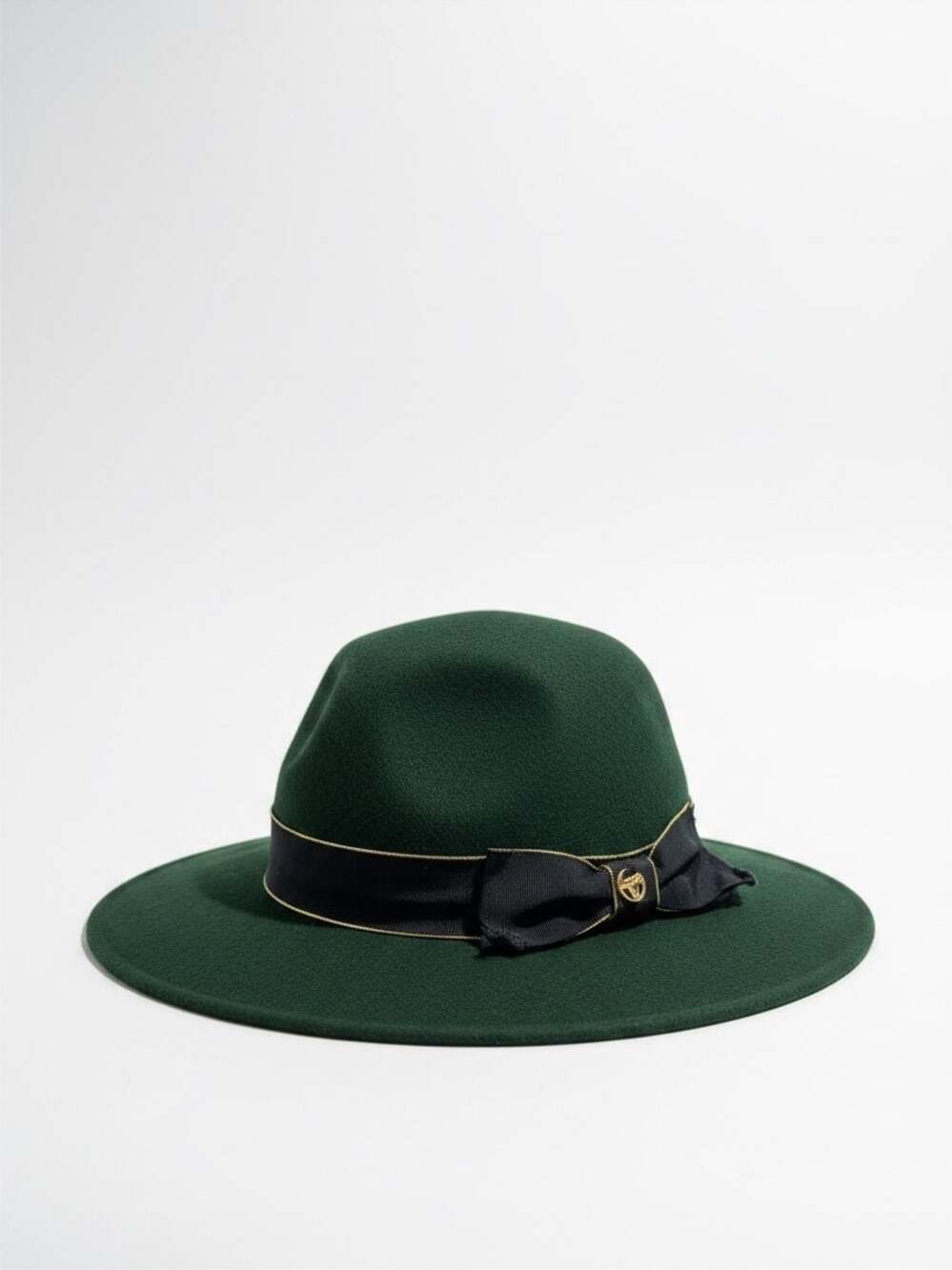 Goorin Bros Green 100% Wool Fedora Hat with Black Bow and Gold Trim